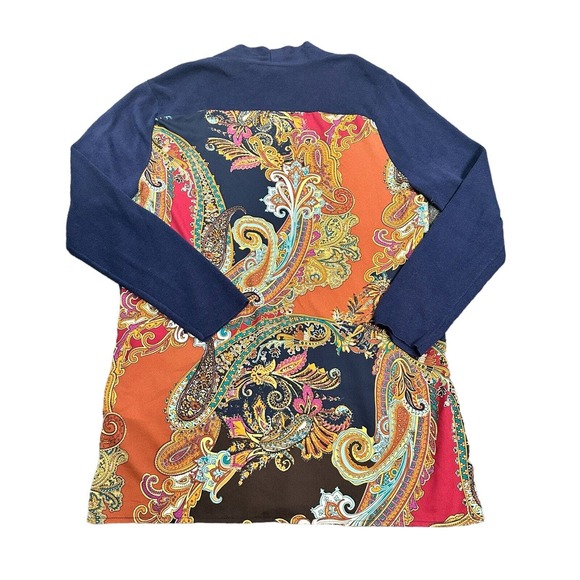 Chico's Navy Open Front Cardigan with Paisley Lining - Picture 12 of 12